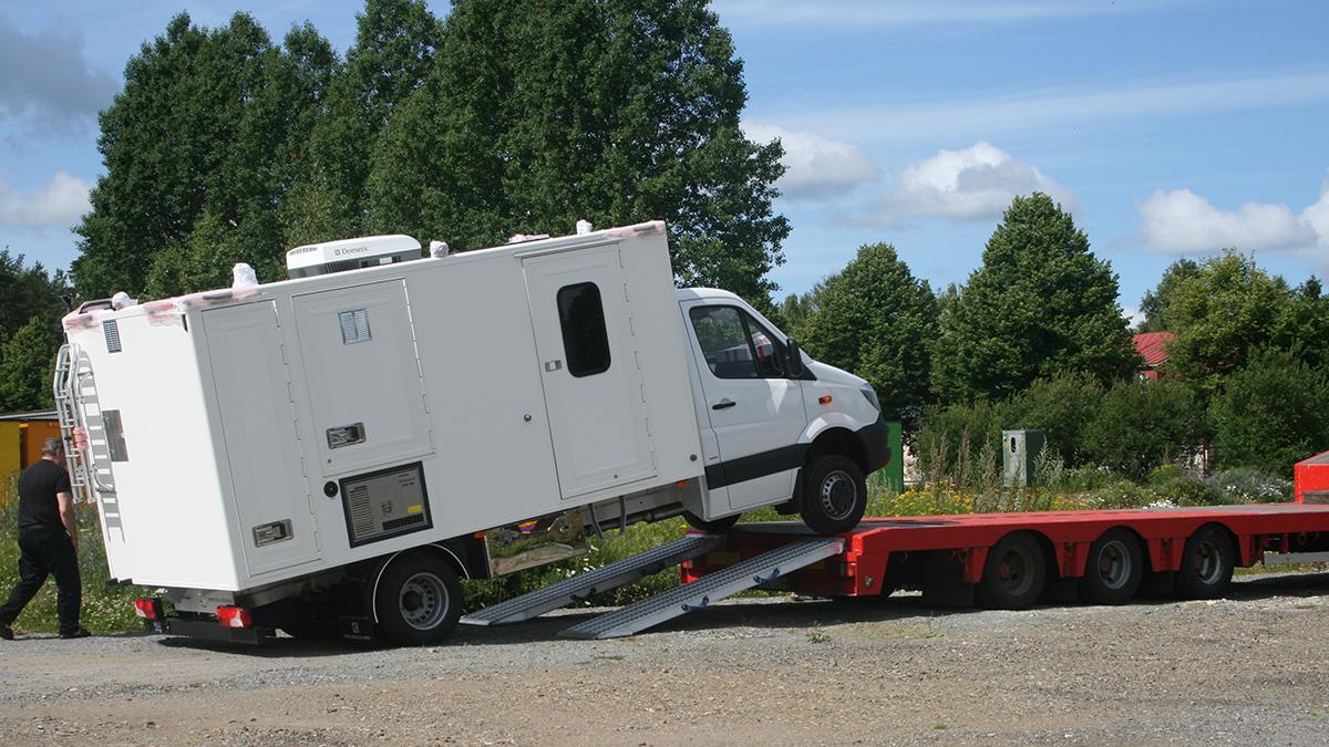 A ready light CBRN reconnaissance vehicle being shipped to the end-customer after a successful FAT conducted at Environics Oy facilities in Mikkeli, finland.