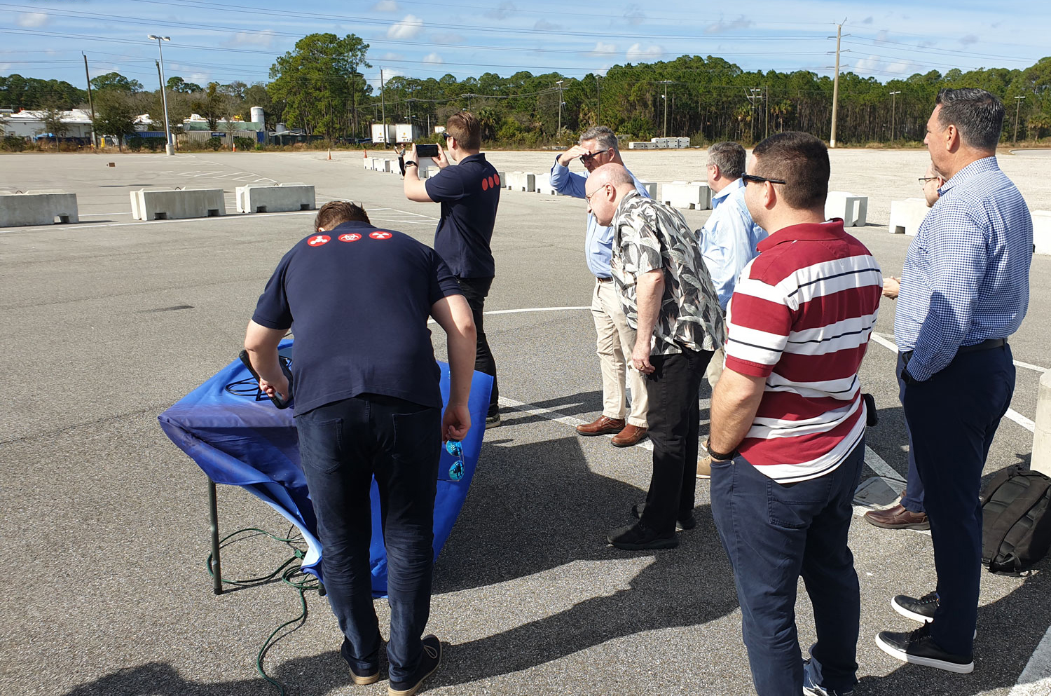 Mika Saarinen controlling drone with ChemProX handheld chemical detector mounted to it.