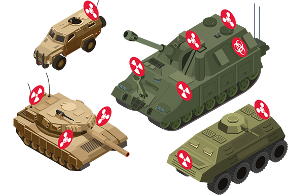 X-System scalability examples in different types of armoured vehicles.