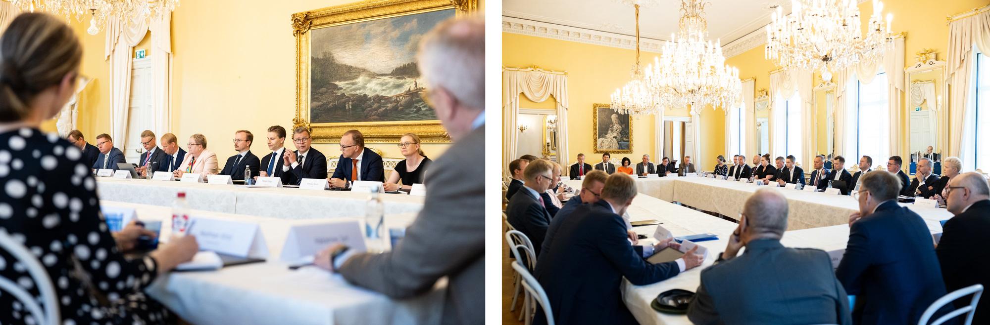 Kirsi Hedman sits together with members of Finnish Government to discuss defense industry related topics.